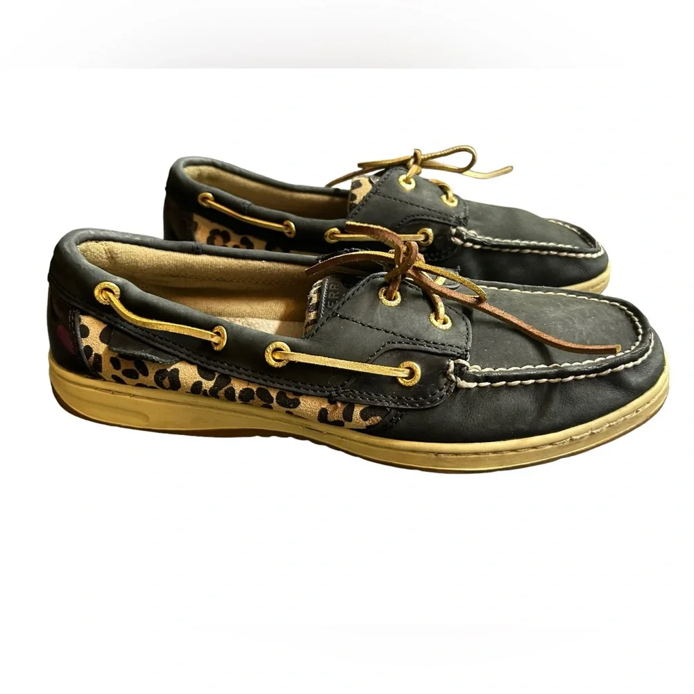 SPERRY womens 11M Firefish Leopard slip on Boat Shoes loafers EUC - Picture 2 of 9